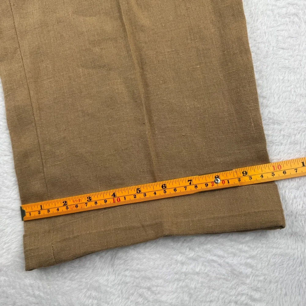 Vintage Polo Ralph Lauren Linen Trousers Mens 38x32 Tan Brown Pleated Cuff Pants